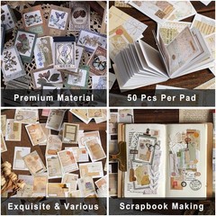 PRSTINCOL 6 Sets 300 Pcs Washi Stickers Small, Vintage Book