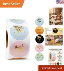 Stylish Multicolor Thank You Labels – 1.5» Round Stickers with Glitter Foil