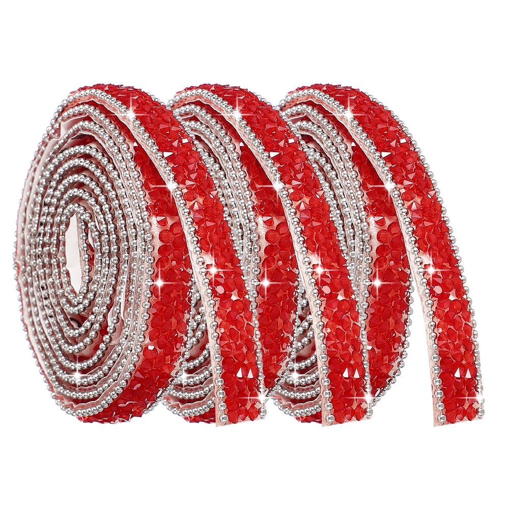 3Rolls Self Adhesive Resin Rhinestone Strips, Diamond Bling for Crafts, Red