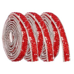 3Rolls Self Adhesive Resin Rhinestone Strips, Diamond Bling for Crafts, Red
