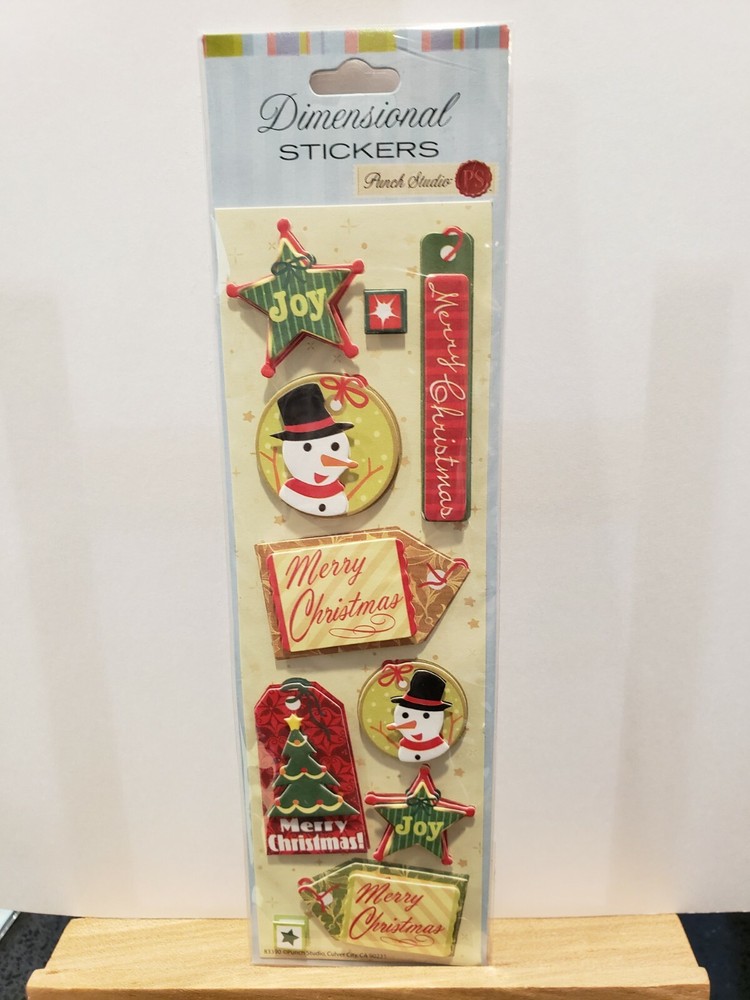 Punch Studio Dimensional CHRISTMAS Stickers JOY SNOWMAN MERRY CHRISTMAS CUTE!