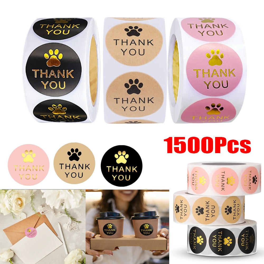 3 Rolls 1″ Round Kraft Paws Print Thank You Stickers Labels Hot Stamping For Tag