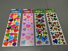 3 SHEETS RARE AMSCAN STICKERS MULTI-COLORED STARS + HEARTS – NEW IN PACKAGES