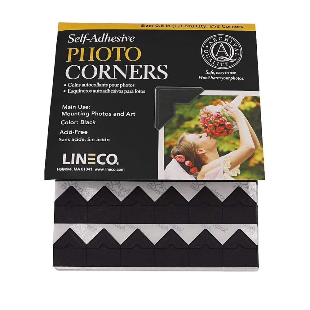 Adhesive Photo Corners 0.5″ Archival Acid-Free Pressure Sensitive Black 252Pack