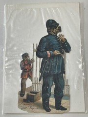 1271B – 1900 Vintage «Victorian Die Cut Monkey Police Bulldog ! Excellent!