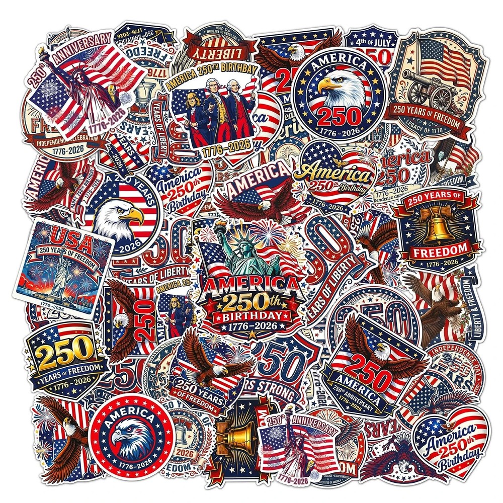 USA 250th Anniversary Sticker, Pack (49+ PCS) Patriotic American Stickers