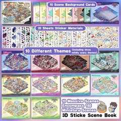 10 Sets Big Size DIY 3D Sticker Scene Collection Book Isometric Miniature Cozy R
