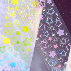 6 Sheets Bubble Stickers, Cute Korean Colorful Star Heart Glitter Self Adhesi