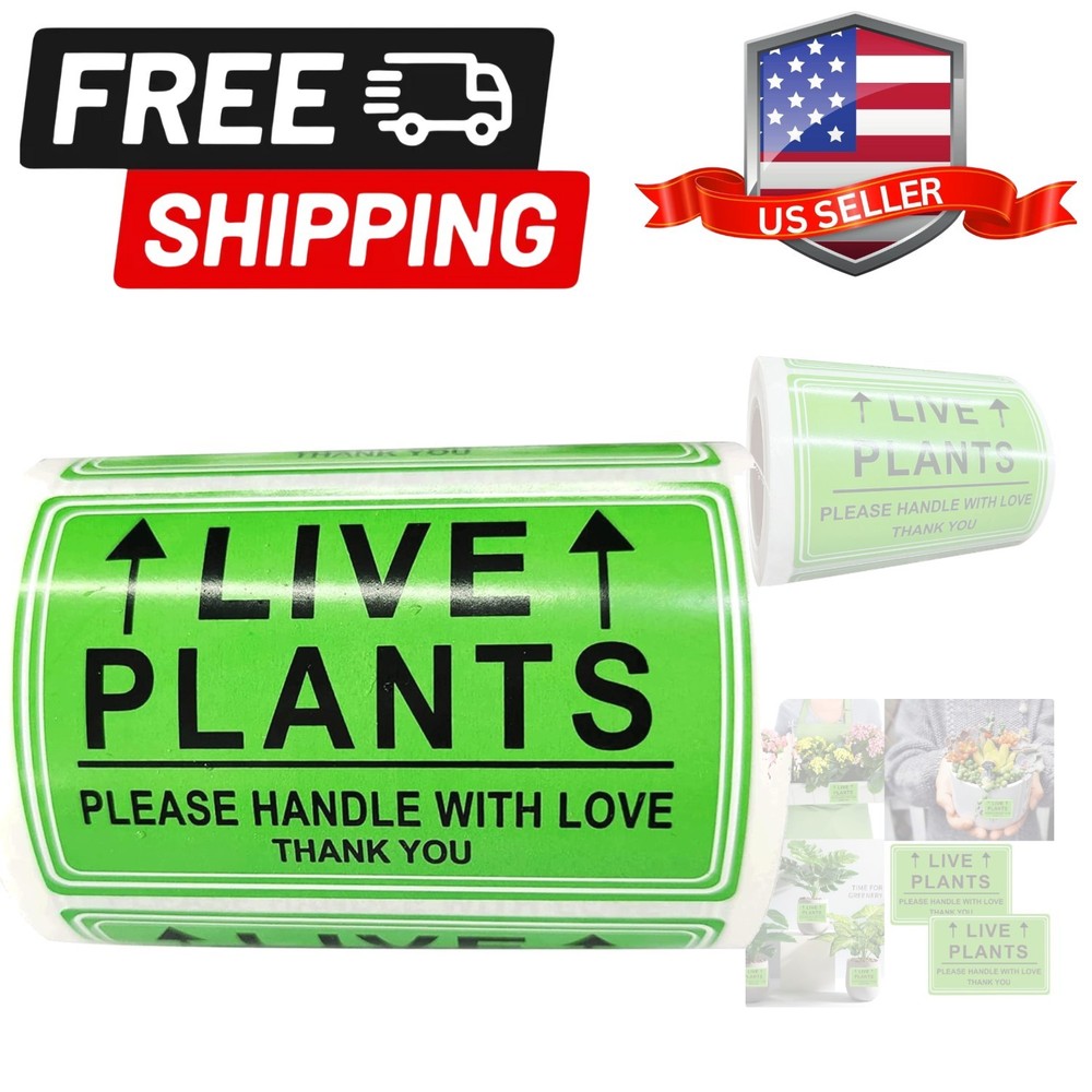 Green Live Plants Stickers for Shipping 2×3 inch Please Handle with Love Stic…