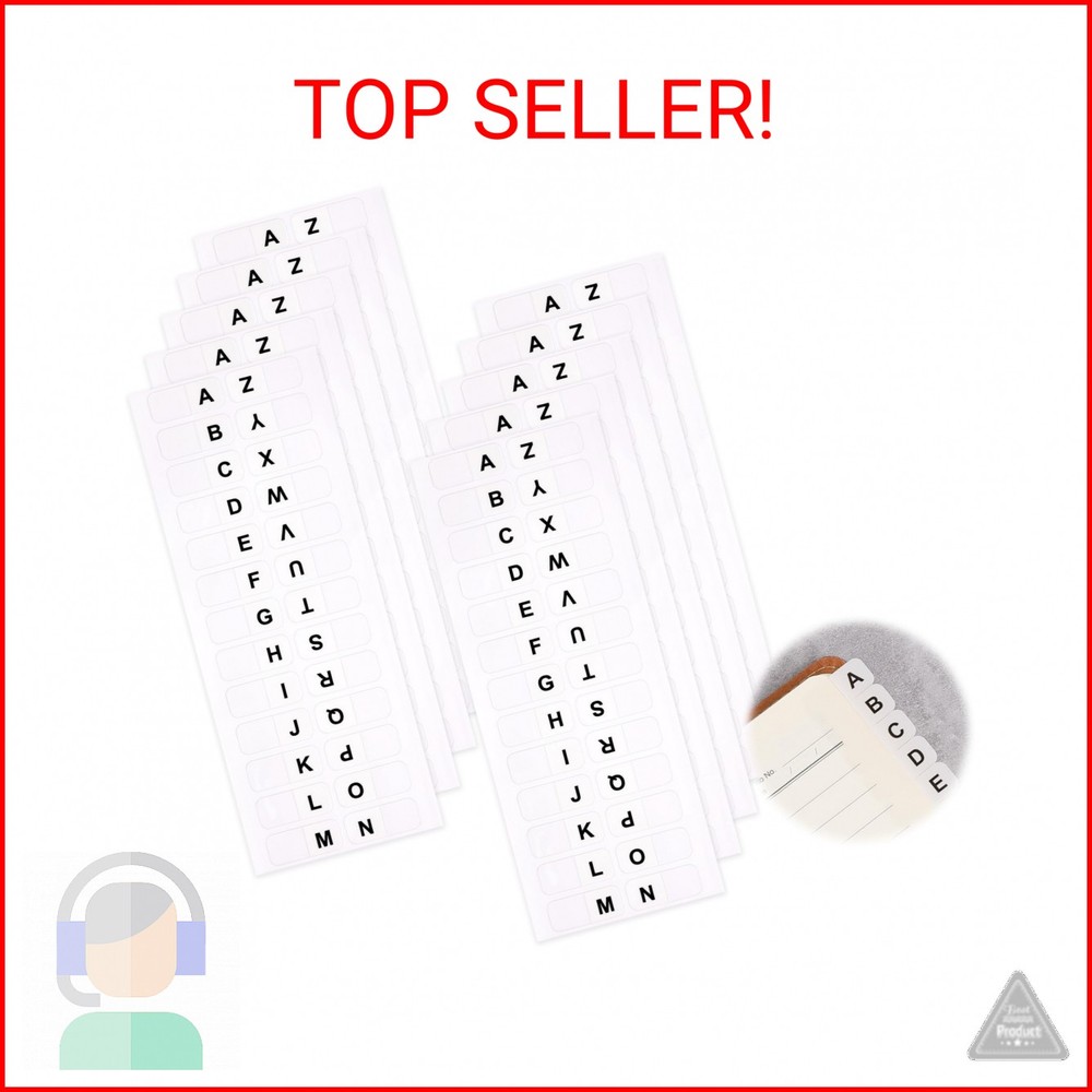 A-Z 26 White Letters Tabs Sticky Alphabet Tabs, 260 Pcs Self Adhesive Page Tabs