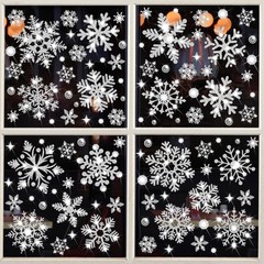 Glitter Snowflake Window Clings, 147PCS Silver Sparkling Christmas Window Cli…