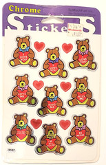Vintage Stickers Chrome Foil Bears I Love You BJ’s Hearts Sealed