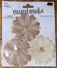 The Paper Studio Mixed Media Burlap Thin Daises Flowers White & Brown Scrapbook