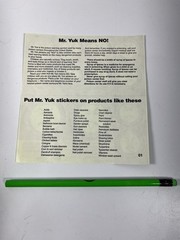1972 Mr. YUK Pittsburgh Poison Control Center Sticker Sheet And Pencil NEW