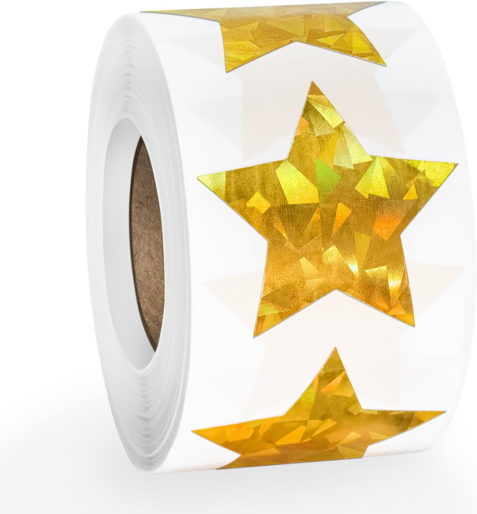 500 PCS Holographic Gold Star Stickers, 1 Inch Self Adhesive Metallic Glitter Fo