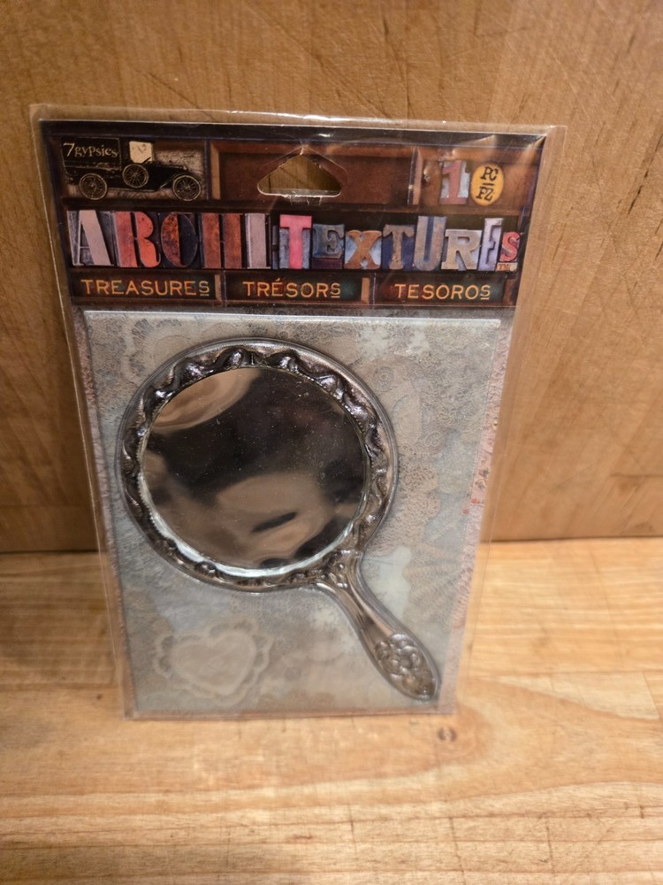 7 Gypsies Architextures Dimensional Sticker Tarnish Silver Hand Mirror-NIP