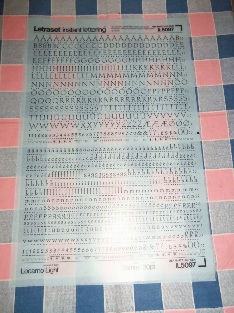 g. NOS Letraset Lettering 10 x 15 Sheet Various Fonts Sizes Use Drop-Down Box