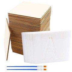 50 Unfinished Blank Wood Pieces 4 Inch with 26 Letters Stencils for Wall Deco…