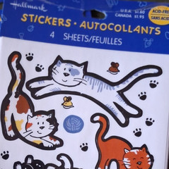 Vintage Hallmark Cat Stickers, mice yarn paws, kittens playing, 4 sheets, sealed
