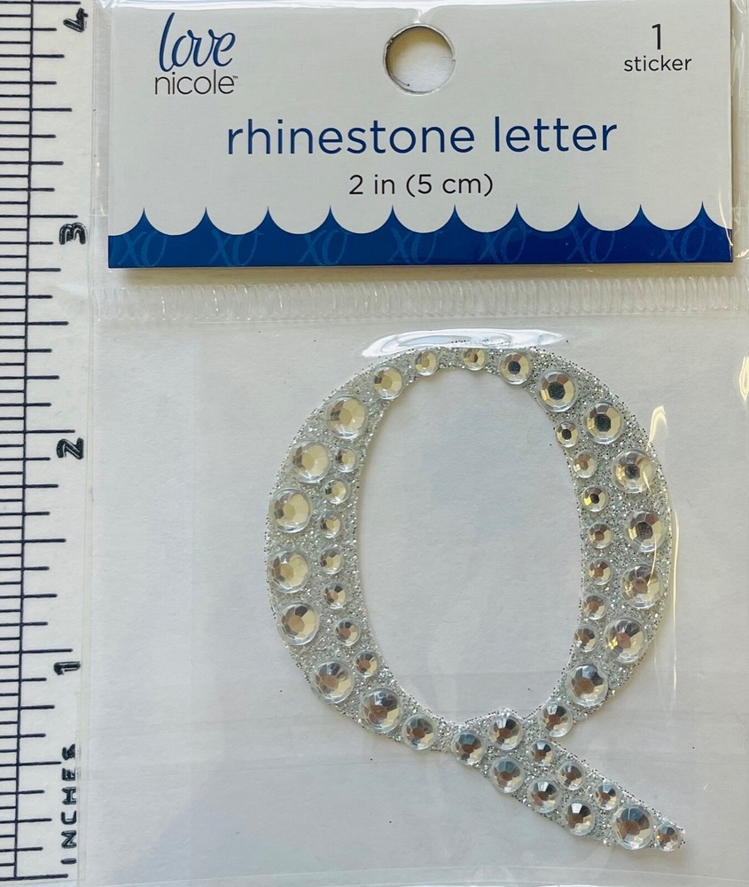 Letter Q Rhinestone Sticker 2″ Clear Silver Glitter Scrapbook Monogram Bling