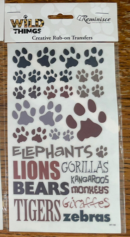 Reminisce Wild Thing Creative Rub-Ons Transfers Lions Tigers Bear Elephant Zebra