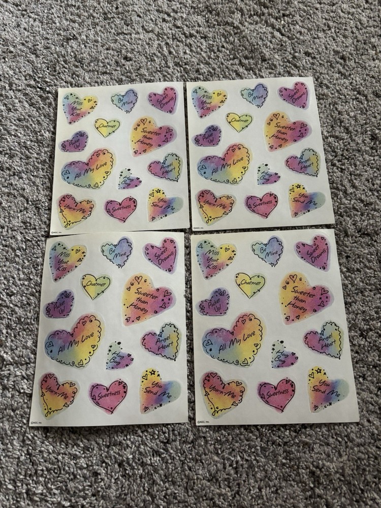 Vintage AGC, Inc Stickers Heart Love Messages Valentines Colorful 4 sheets