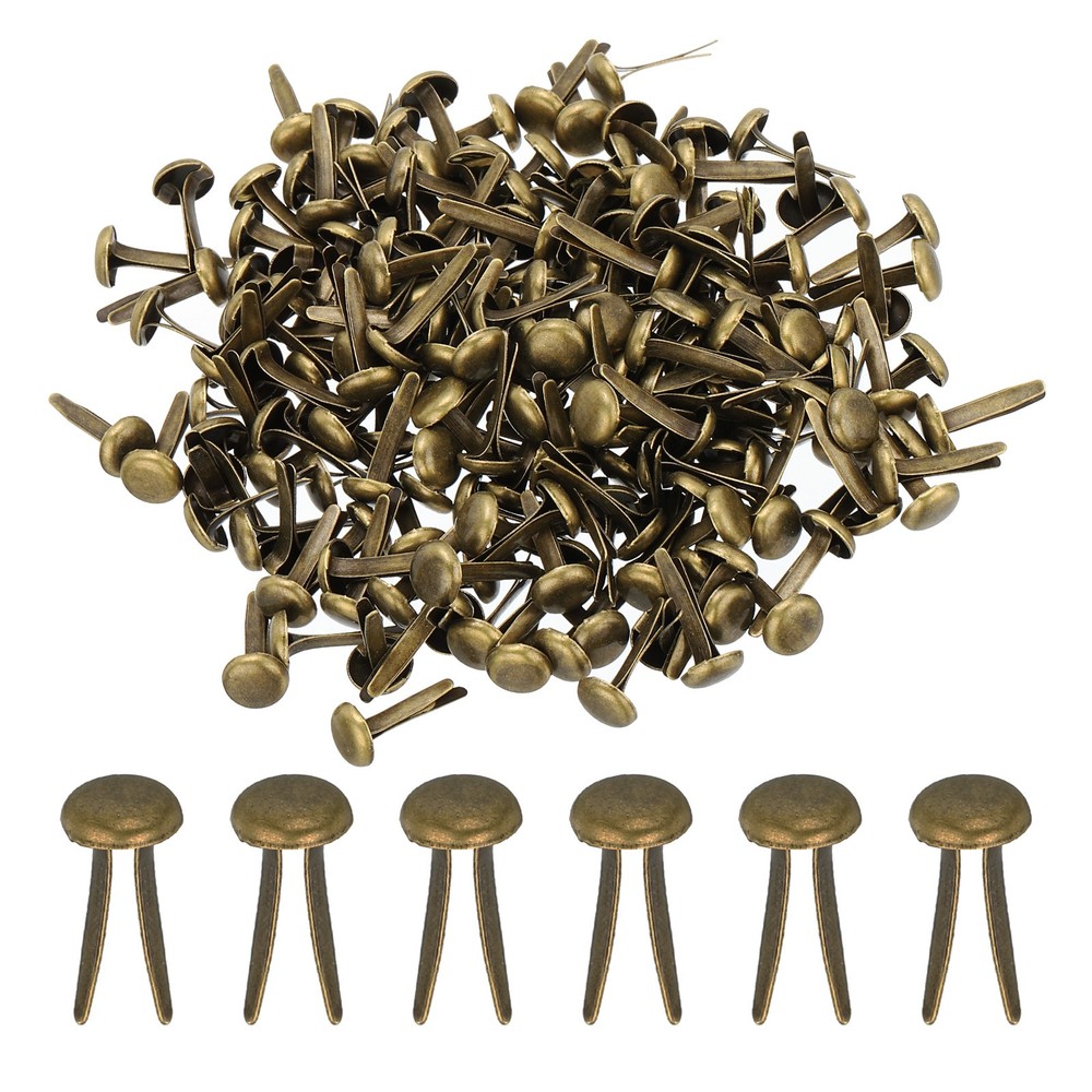 200 PCS Paper Brass Fasteners Split Pins Pastel Mini, Bronze, 8 x 15 mm