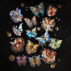 48 Pcs Large Vintage Hot Stamping Butterfly Stickers – Self Adhesive Hardcard Bu
