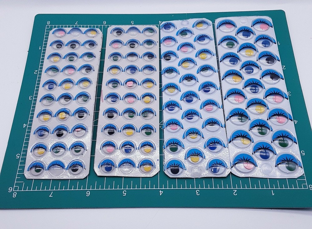 NOS Vintage 4 sheets 1980s Puffy Googly Eyes Stickers various sizes colors Set2
