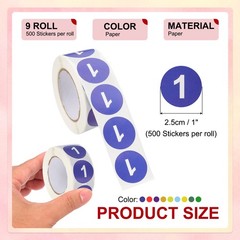 9 Rolls Number 1-9 Stickers 1″ Round Coded Self-Adhesive Labels 500Pcs/Roll