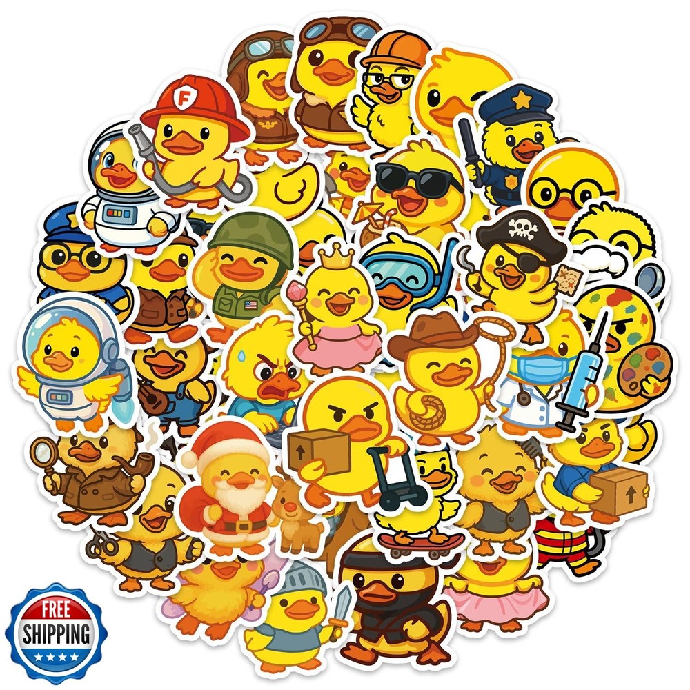 50pcs Duck Sticker for Kid, 50 Style Cute Animals Stickers Yellow Duck Occupa