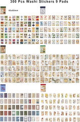 6 Sets 300 Pcs Washi Stickers , Vintage Aesthetic Sticker Set for Journaling Scr