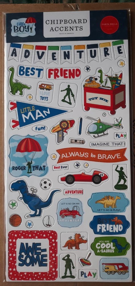 ECHO PARK CHIPBOARD ACCENTS ~ LITTLE BOY~ LARGE 6″X13″~ADVENTURE~DINOSAUR