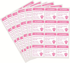 Allergy Sticker for Cake,1.5 Inch 300Pcs Pink Allergen Labels for Bakery