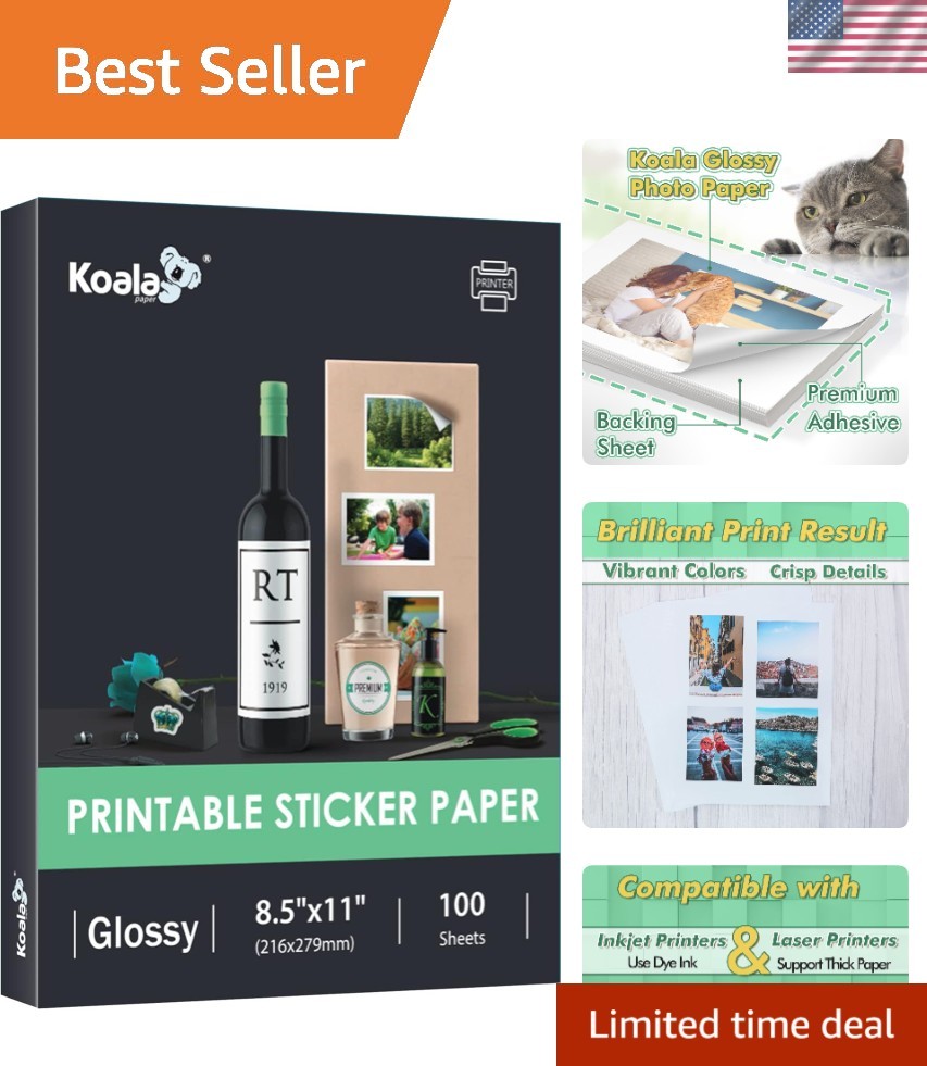 8.5×11 Glossy Sticker Paper for Scrapbooking & DIY Projects – 100 Sheets
