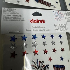 Lot of 6 Claire’s Body Stickers Patriotic Red White & Blue 4th of July USA