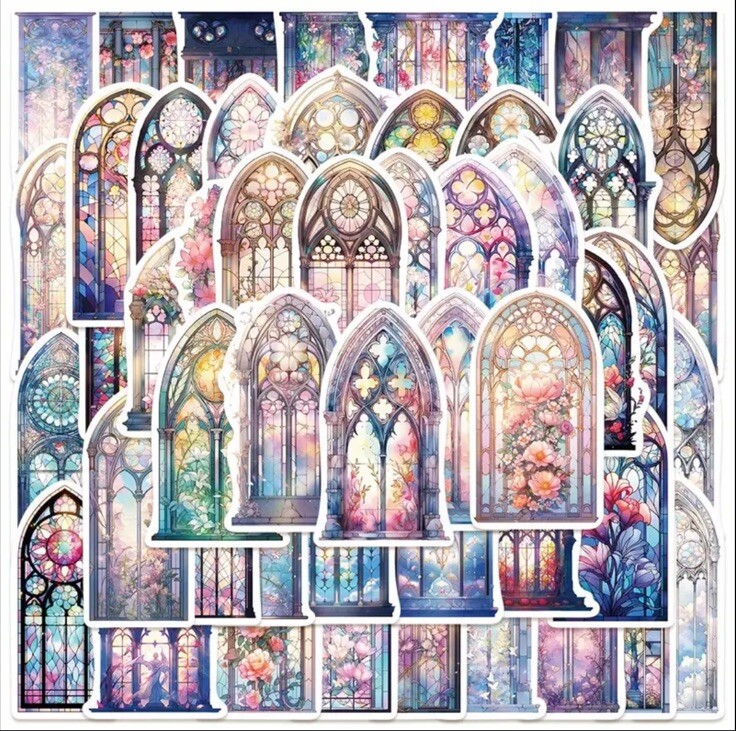 20pcs Stained Glass Church Window -Mini Stickers- Scrapbook, Journal, DIY Crafts