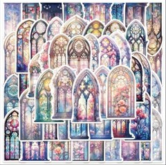 20pcs Stained Glass Church Window -Mini Stickers- Scrapbook, Journal, DIY Crafts