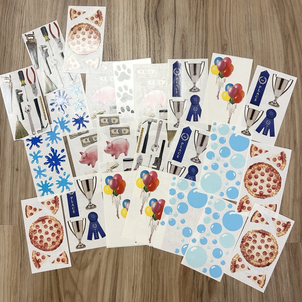 VTG Frances Meyer Stickers Lot 24 Strip Tools Pizza Bubbles Splat Money Balloons