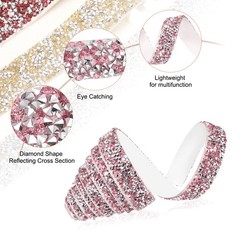 3/5 Inch x 1 Yard Crystal Rhinestone Sticker Ribbon Silver Pink