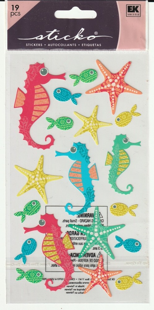 Vintage Sticko flat glitter stickers SEA HORSES theme 78366 FAST FREE ship!