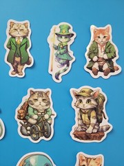 STICKERS x 10 Cat Kitty Bike Vintage Lucky Kitten Cartoon CAT1