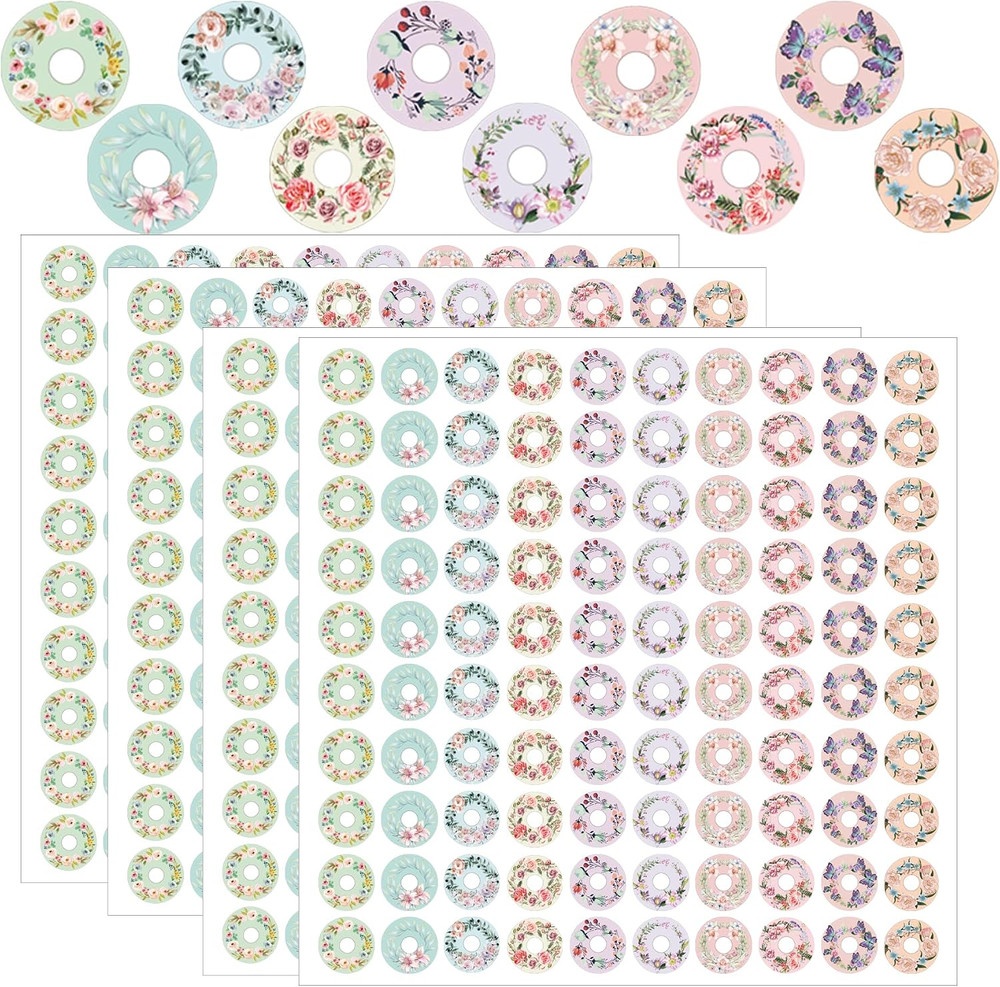 2000 Floral Hole Reinforcement Stickers, 0.5 X 0.25 Inch | 20 Sheets of Colorful