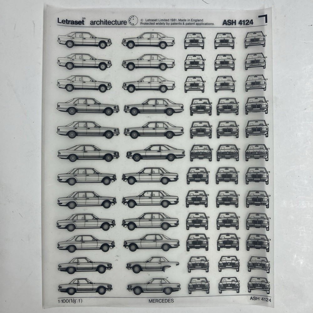 Letraset Architecture Cars Mercedes ASH 4124 Complete – 1 Full Sheet