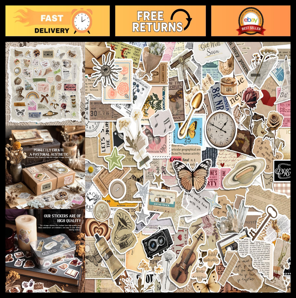 300 Pcs Vintage Stickers for Journaling, DIY Crafts, Scrapbooking, Water Bottles