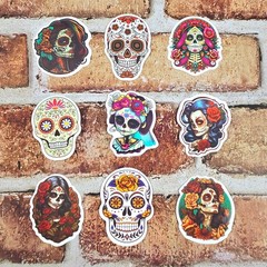 Day of the Dead Sugar Skull Stickers | Colorful Floral Calavera | Set of 10