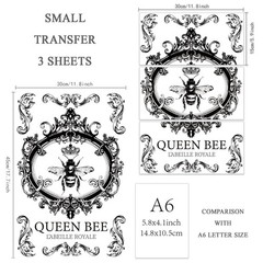 OLYCRAFT 3pcs/Set Queen BEE Rub on Transfers for Furniture and Royal Bee