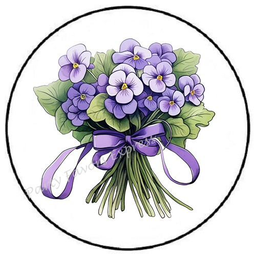 BOUQUET OF VIOLETS FLOWERS ENVELOPE SEALS LABELS STICKERS PARTY FAVORS
