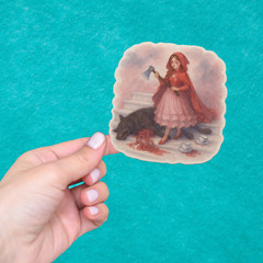 Little Red Riding Hood Pencil Art Sticker Dark Fairytale, Wolf, Gothic Storybook