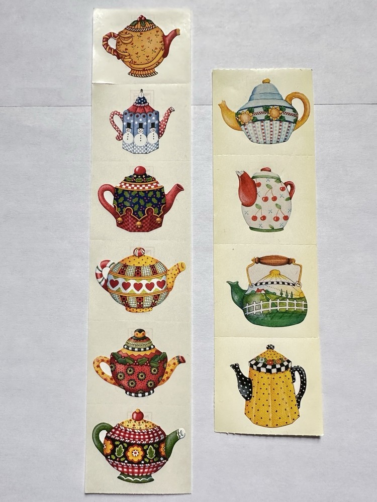 Vintage 1990s Mary Engelbreit Teapot Sticker Strips 10 NOS Melissa Neufeld Ink
